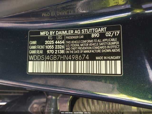 44663808 :رقم المزاد ، WDDSJ4GB7HN498674 vin ، 2017 Mercedes-benz Cla 250 4matic مزاد بيع