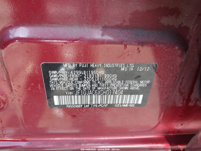 Aukcja sprzedaży 2013 Subaru Impreza 2.0i Premium, vin: JF1GJAC6XDH017404, numer aukcji: 44663820
