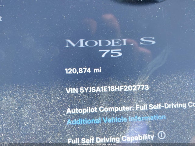 Продаж на аукціоні авто 2017 Tesla Model S 60/75, vin: 5YJSA1E18HF202773, номер лоту: 44663823