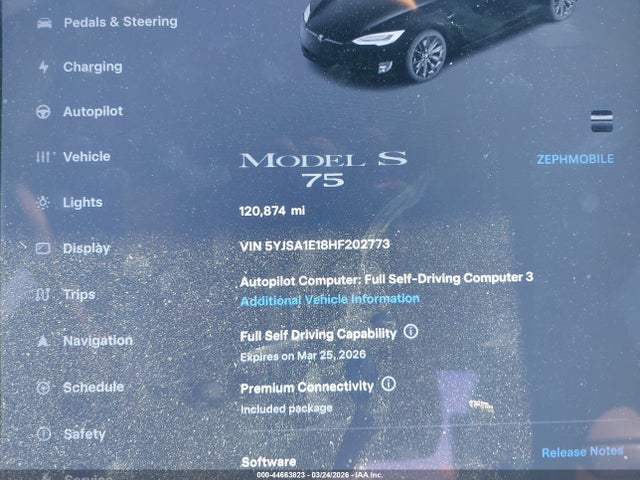 Продаж на аукціоні авто 2017 Tesla Model S 60/75, vin: 5YJSA1E18HF202773, номер лоту: 44663823