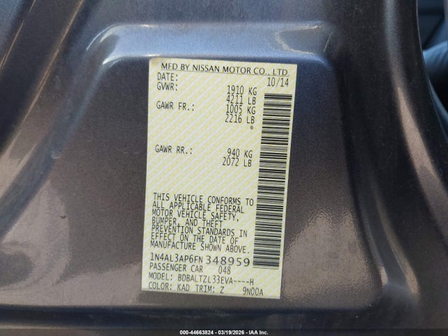 1N4AL3AP6FN348959 Nissan Altima 2.5 Sl
