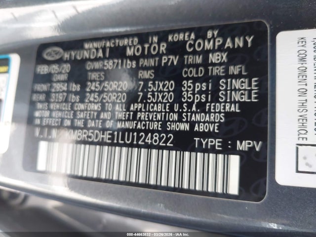 Продаж на аукціоні авто 2020 Hyundai Palisade Limited, vin: KM8R5DHE1LU124822, номер лоту: 44663832