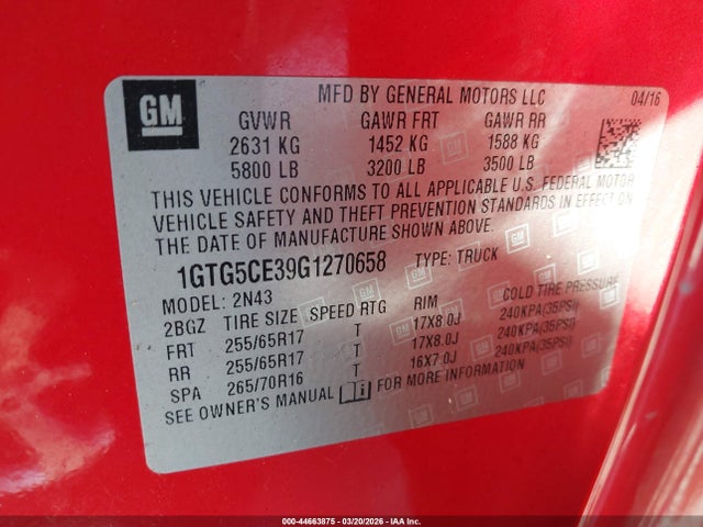 1GTG5CE39G1270658 GMC CANYON SLE