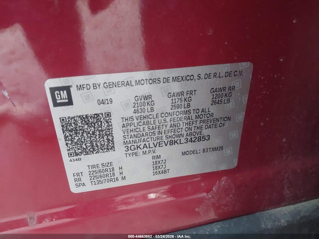 Aukcja sprzedaży 2019 Gmc Terrain Slt, vin: 3GKALVEV8KL342853, numer aukcji: 44663882