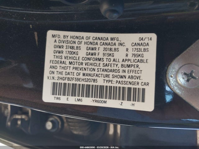 Honda Civic Lx 2014 2HGFB2F59EH520785 Image 9