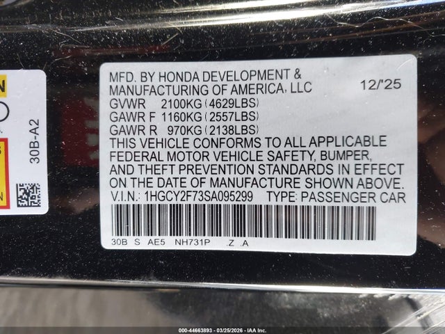 Продажа на аукционе авто 2025 Honda Accord Hybrid Sport-l, vin: 1HGCY2F73SA095299, номер лота: 44663893