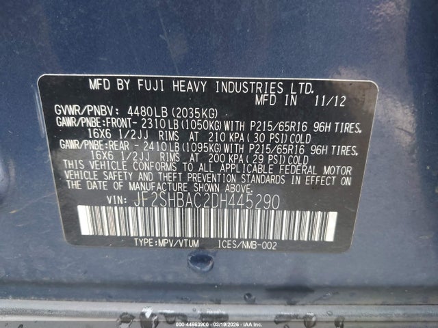 Продаж на аукціоні авто 2013 Subaru Forester 2.5x, vin: JF2SHBAC2DH445290, номер лоту: 44663900