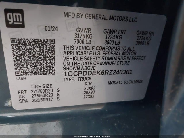 Aukcja sprzedaży 2024 Chevrolet Silverado 1500 4wd  Short Bed Lt, vin: 1GCPDDEK6RZ240361, numer aukcji: 44663902