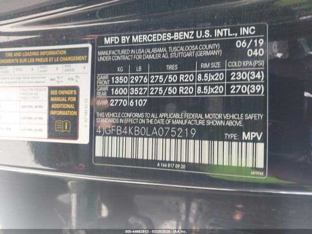 4JGFB4KB0LA075219 Mercedes-Benz Gle 350 4matic