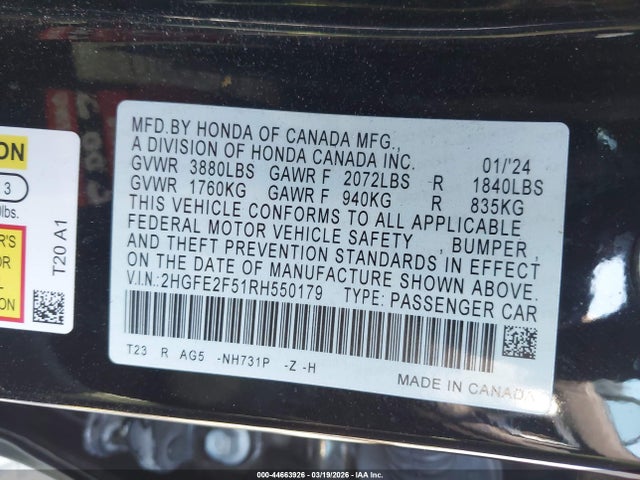 Honda Civic Sport 2024 2HGFE2F51RH550179 Image 9