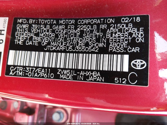2018 TOYOTA PRIUS JTDKARFU5J3550542 Photo 8