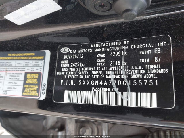 Auction sale of the 2013 Kia Optima Ex, vin: 5XXGN4A77DG155751, lot number: 44663980