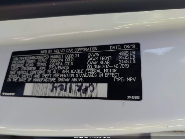 Auction sale of the 2019 Volvo Xc40 T5 R-design, vin: YV4162UM8K2056753, lot number: 44663987
