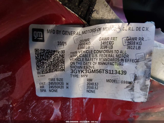 Aukcja sprzedaży 2026 Cadillac Optiq Premium Sport, vin: 3GYK3GM56TS113439, numer aukcji: 44664006
