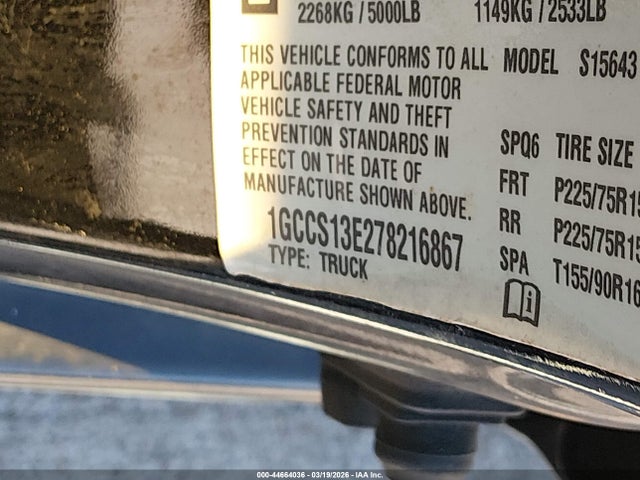 Aukcja sprzedaży 2007 Chevrolet Colorado Lt, vin: 1GCCS13E278216867, numer aukcji: 44664036