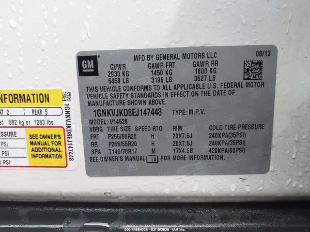 1GNKVJKD8EJ147448 Chevrolet Traverse Ltz