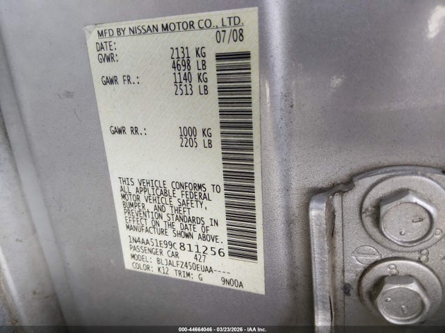 Продажа на аукционе авто 2009 Nissan Maxima 3.5 Sv, vin: 1N4AA51E99C811256, номер лота: 44664046