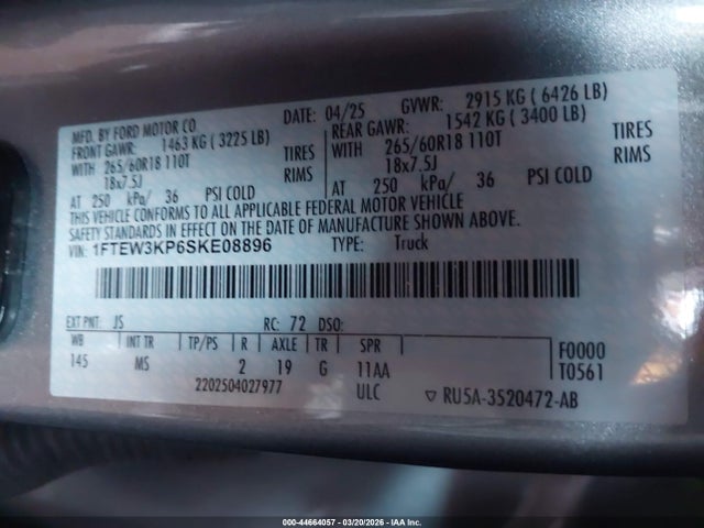 1FTEW3KP6SKE08896 Ford F-150 Xlt