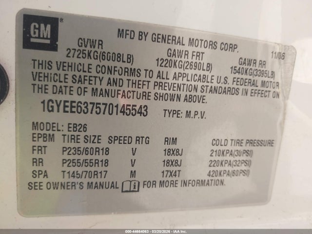 Aukcja sprzedaży 2007 Cadillac Srx V6, vin: 1GYEE637570145543, numer aukcji: 44664063