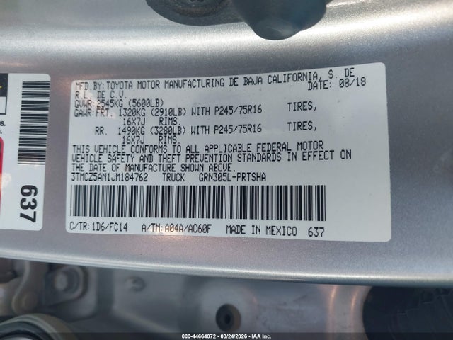 3TMCZ5AN1JM184762 Toyota Tacoma Sr5 V6