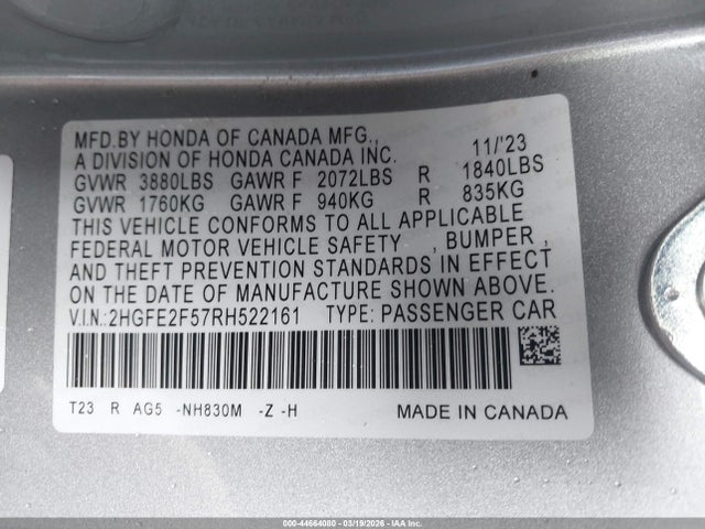 Honda Civic Sport 2024 2HGFE2F57RH522161 Image 9