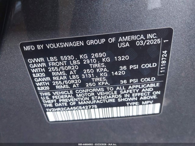 Aukcja sprzedaży 2025 Volkswagen Atlas 2.0t Se W/technology, vin: 1V2HR2CA4SC542775, numer aukcji: 44664083