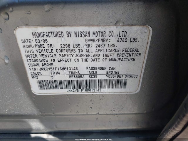 Продажа на аукционе авто 2006 Infiniti G35x, vin: JNKCV51F16M613145, номер лота: 44664095