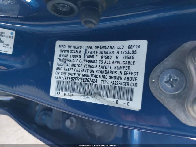 Honda Civic Lx 2014 19XFB2F51EE267424 Image 9