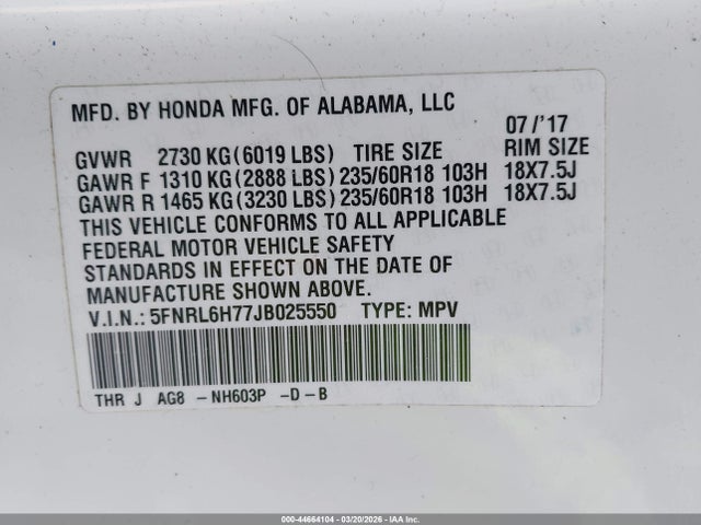 2018 HONDA ODYSSEY 5FNRL6H77JB025550 Photo 8