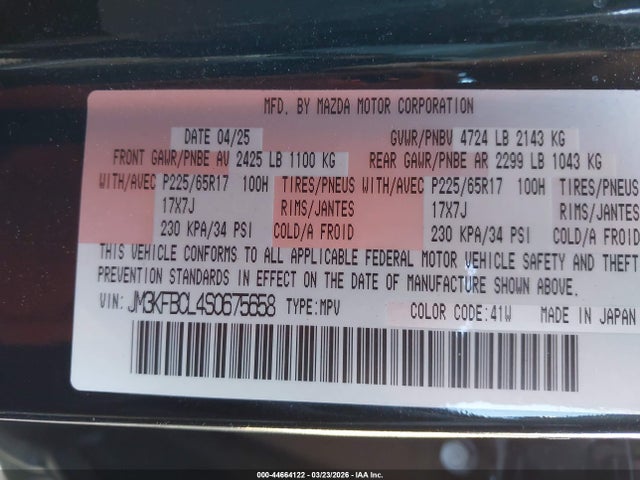 Aukcja sprzedaży 2025 Mazda Cx-5 2.5 S Preferred, vin: JM3KFBCL4S0675658, numer aukcji: 44664122