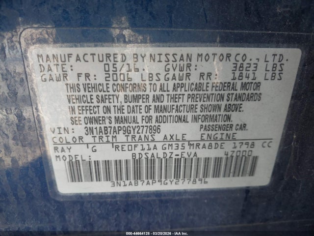3N1AB7AP9GY277896 Nissan SENTRA SV