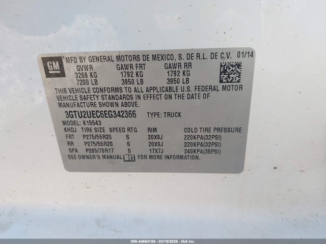 3GTU2UEC6EG342366 GMC Sierra 1500 Sle