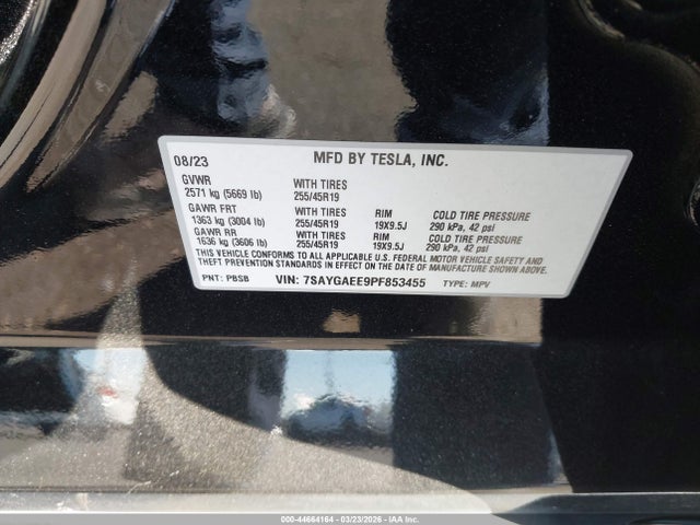 Продажа на аукционе авто 2023 Tesla Model Y Awd/long Range Dual Motor All-wheel Drive, vin: 7SAYGAEE9PF853455, номер лота: 44664164
