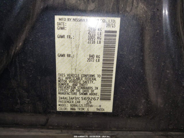 1N4AL3AP3FC569267 Nissan Altima 2.5 S
