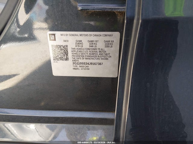 44664175 :رقم المزاد ، 2G1105S34J9167387 vin ، 2018 Chevrolet Impala 1lt مزاد بيع