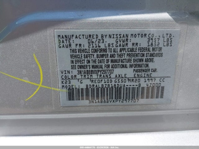 44664176 :رقم المزاد ، 3N1AB8BVXPY297707 vin ، 2023 Nissan Sentra S Xtronic Cvt مزاد بيع