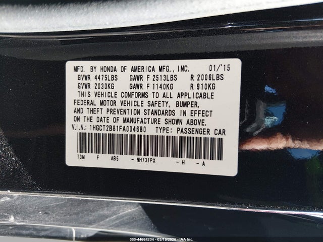 Honda Accord Ex-l V-6 2015 1HGCT2B81FA004680 Image 9