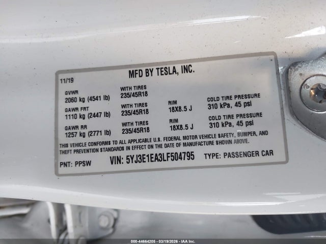 5YJ3E1EA3LF504795 Tesla Model 3 Standard Range Plus Rear-wheel Drive/standard Range Rear-wheel Drive