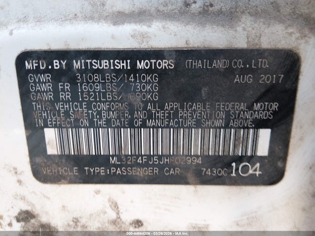 Продаж на аукціоні авто 2018 Mitsubishi Mirage G4 Se, vin: ML32F4FJ5JHF02994, номер лоту: 44664206