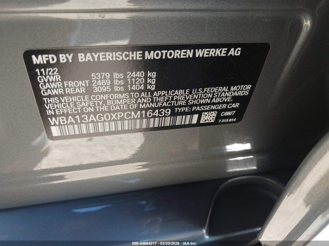 44664217 :رقم المزاد ، WBA13AG0XPCM16439 vin ، 2023 Bmw 530e مزاد بيع