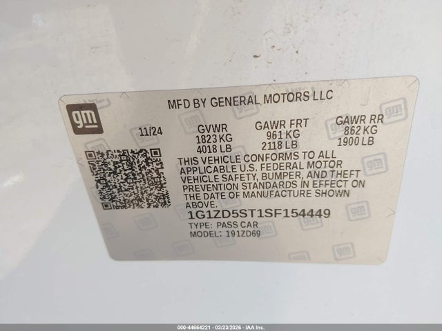 1G1ZD5ST1SF154449 Chevrolet Malibu Fwd 1lt