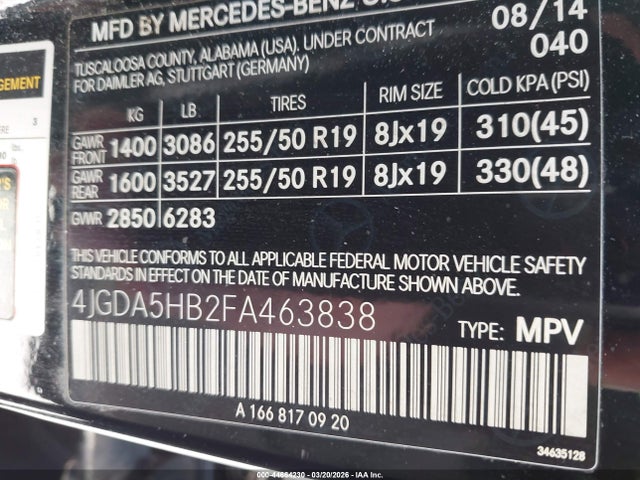 2015 MERCEDES-BENZ ML 350 4JGDA5HB2FA463838 Photo 8