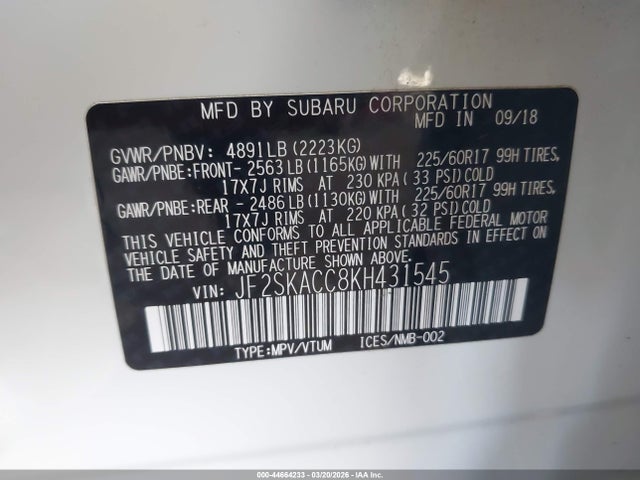 Subaru Forester 2019 JF2SKACC8KH431545 Image 9