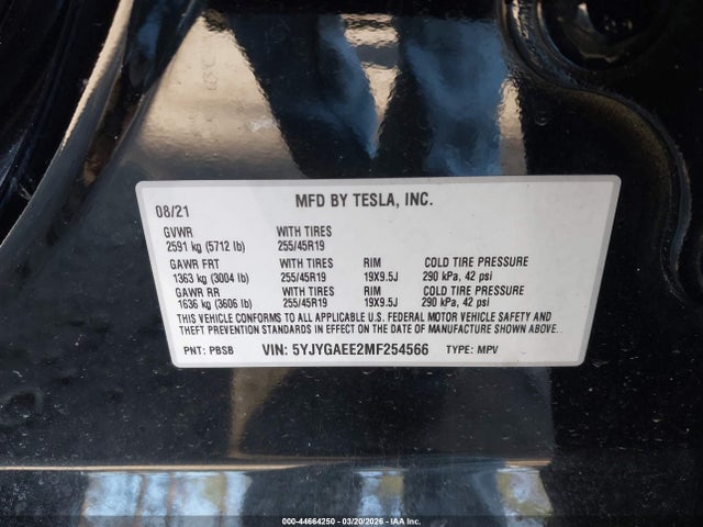 5YJYGAEE2MF254566 Tesla Model Y Long Range Dual Motor All-wheel Drive