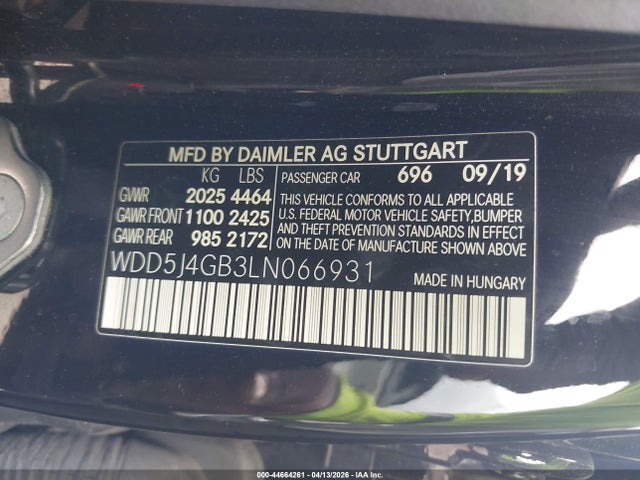 Продаж на аукціоні авто 2020 Mercedes-benz Cla 250, vin: WDD5J4GB3LN066931, номер лоту: 44664261