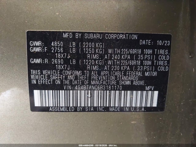 2024 SUBARU OUTBACK 4S4BTANC6R3181170 Photo 8