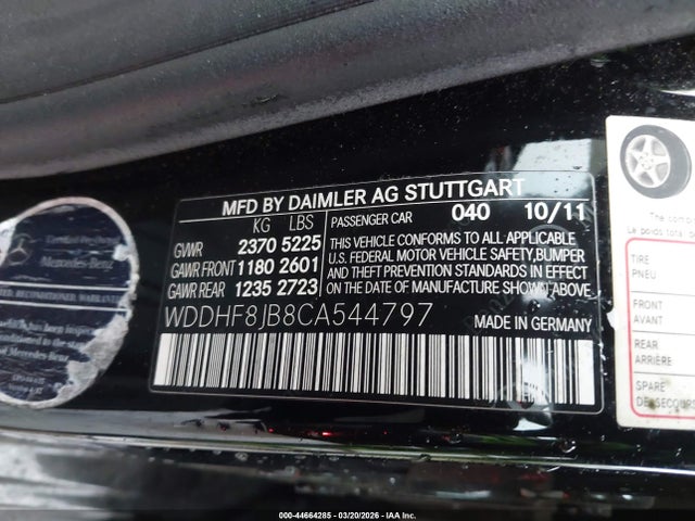 Aukcja sprzedaży 2012 Mercedes-benz E 350 4matic, vin: WDDHF8JB8CA544797, numer aukcji: 44664285