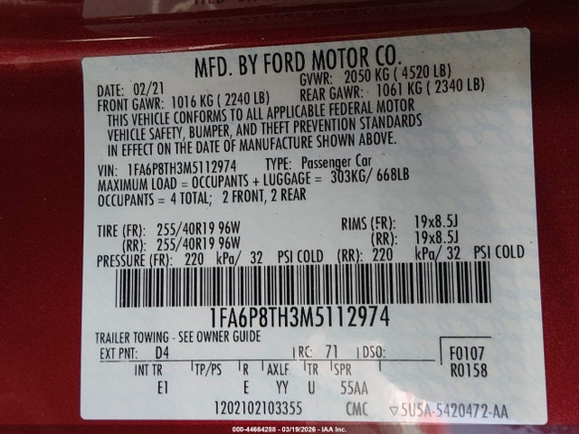 2021 FORD MUSTANG 1FA6P8TH3M5112974 Photo 8