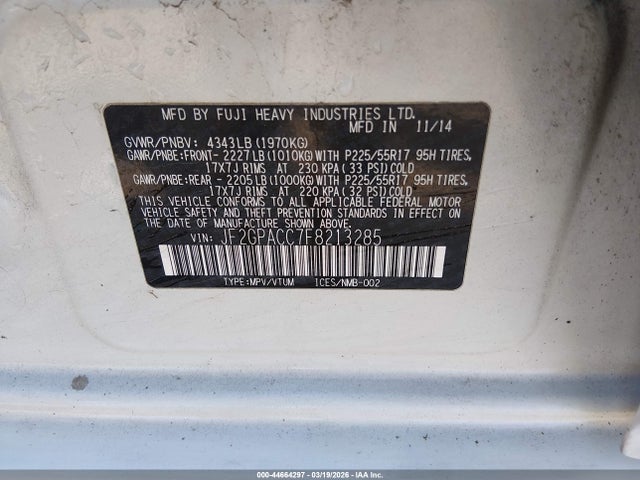 Продаж на аукціоні авто 2015 Subaru Xv Crosstrek 2.0i Premium, vin: JF2GPACC7F8213285, номер лоту: 44664297