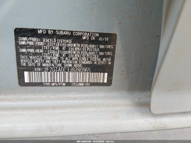 Продажа на аукционе авто 2018 Subaru Crosstrek 2.0i Premium, vin: JF2GTADC3J8290965, номер лота: 44664306